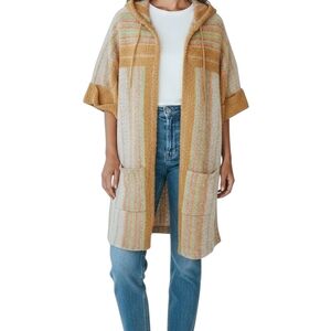 Arpeja Organic Fiber Hooded Cardigan Coat Tie Neck Earthy Boho Style Large